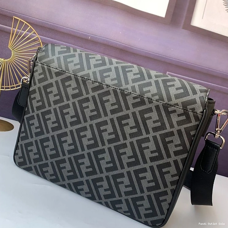 Affordable Fendi FF Motif Fabric Bag Large Messenger In Black 0822